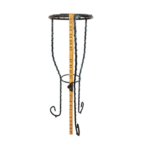 VTG Wrought Iron Twisted Scroll Ball Foot Pedestal Plant Stand Black Turquoise - Picture 13 of 13